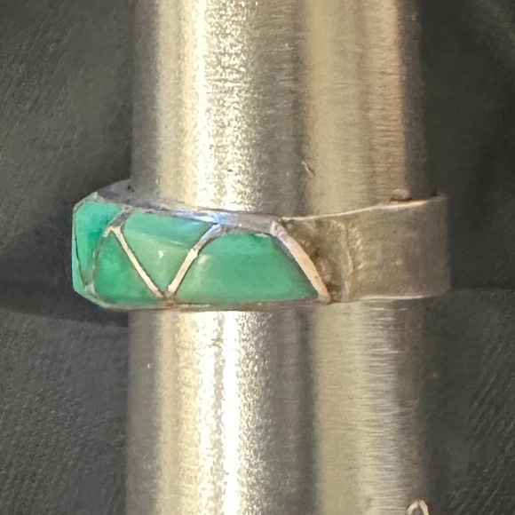 Vintage Zuni style inlay turquoise & sterling silver ring, size 7 - Picture 7 of 8